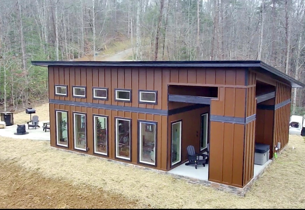 Modern cabins with mountain views
